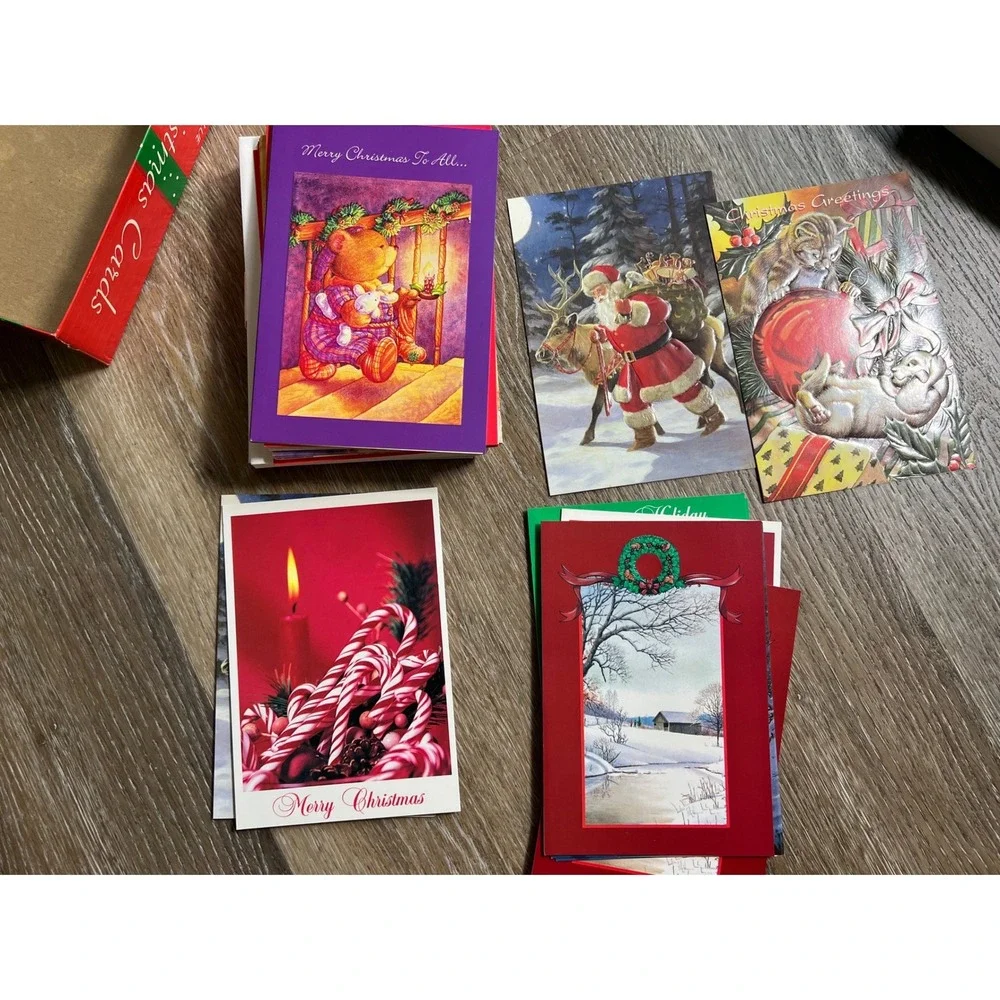Fantus Christmas Cards Unisex OS Red Embossed Vintage Assorted 31 Count